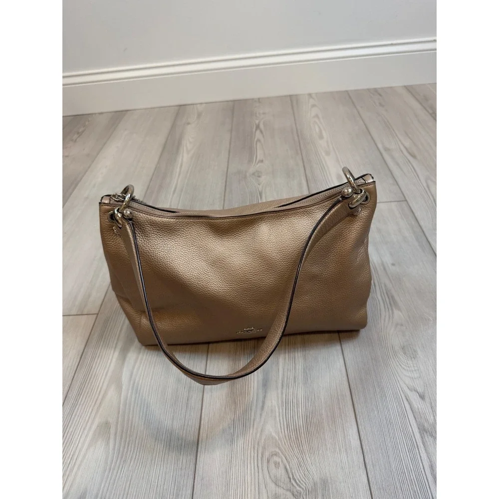 Coach Mia Hobo Metallic Champagne Gold Pebbled Leather Shoulder Bag F29137